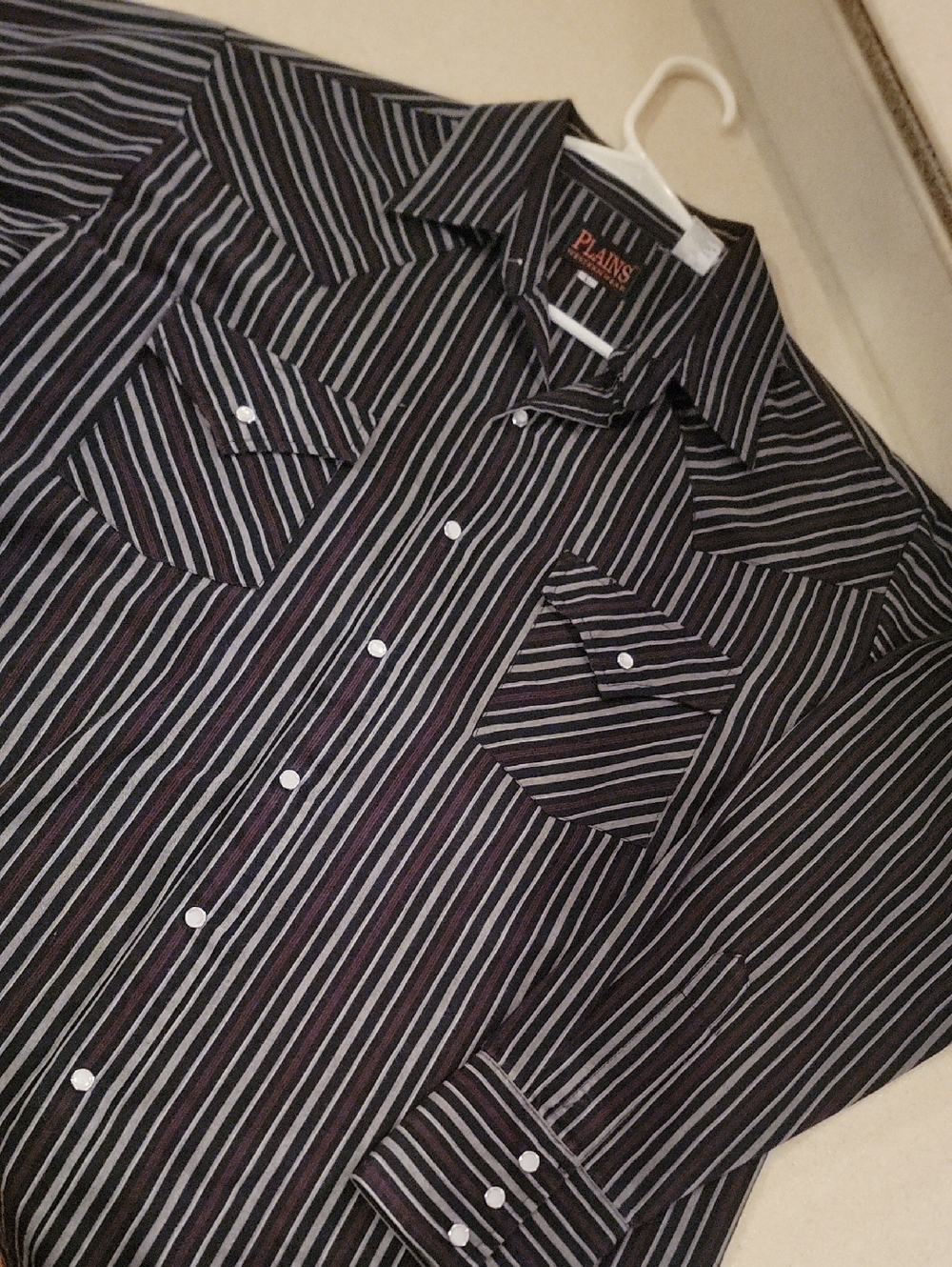 Mens Western Pearl Snap Long Sleeve Shirt Large